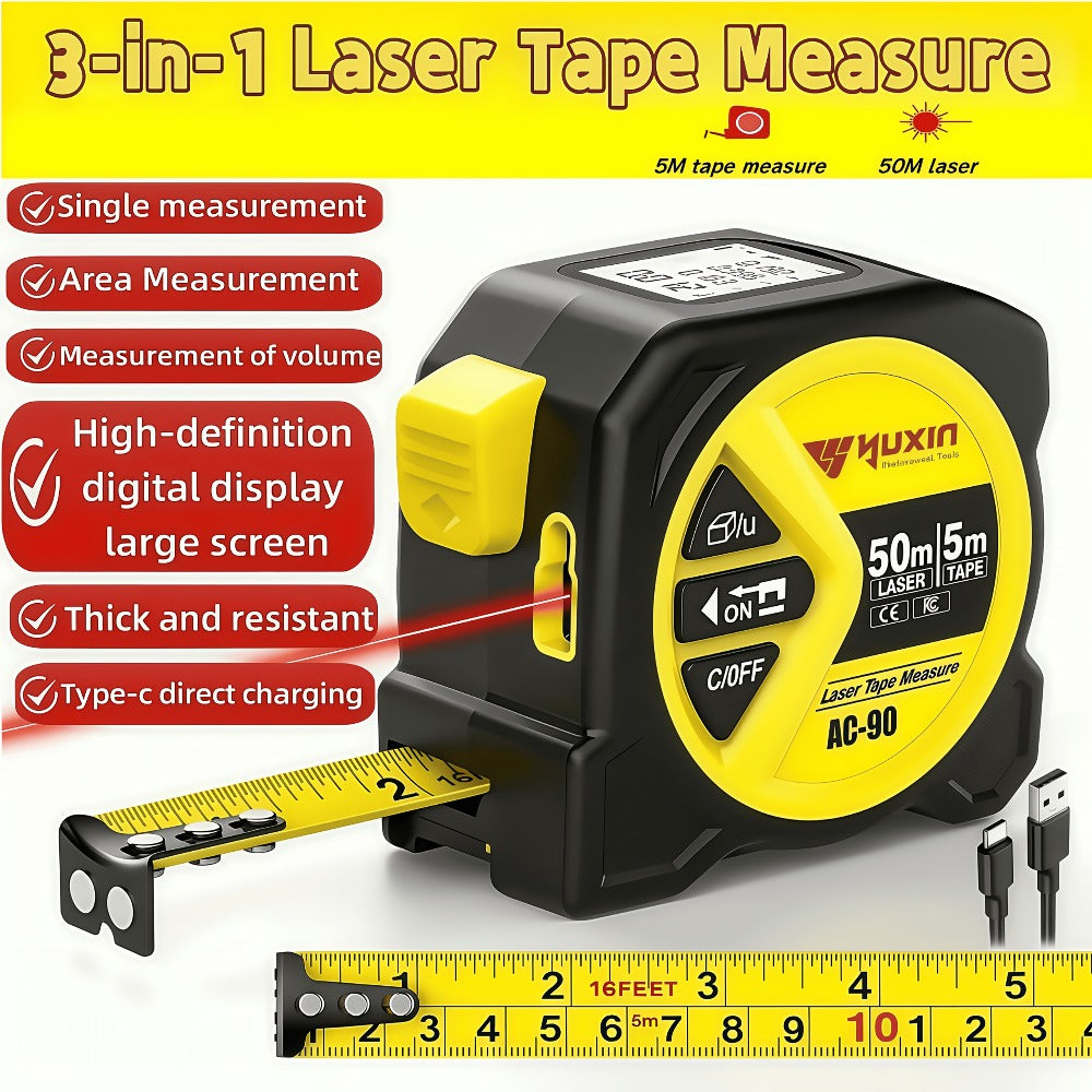 Laser Tape Measure 3-in-1 Digital Distance Meter 50M 165ft High Precision Infrared for Entryways, Bedrooms and Living Spaces