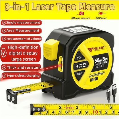 Laser Tape Measure 3-in-1 Digital Distance Meter 50M 165ft High Precision Infrared for Entryways, Bedrooms and Living Spaces