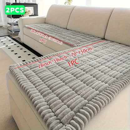 Sofa Cover Two-Piece Corduroy Jacquard Set with 28 x 59 and 28 x 83-Inch Panels in Four Colors