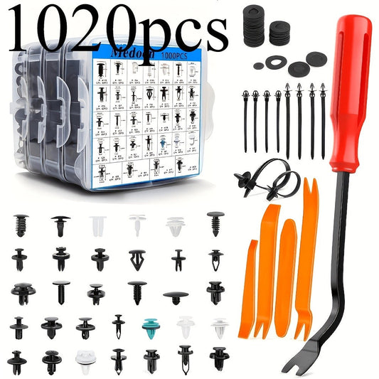 Automotive Fastener Clip Kit 1020pcs – Snap-On Plastic Expansion Screws & Retainer Clips for Bumper, Fender & Body Panel Fixation