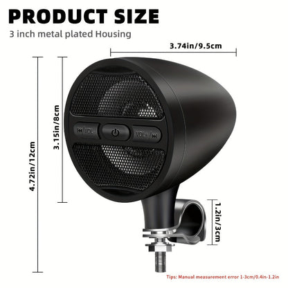 Motorcycle Handlebar Speaker 12V Stereo Audio System with MP3 USB FM Radio Handlebar Mount for Off-Road Dirt Bike ATV Cruiser Waterproof