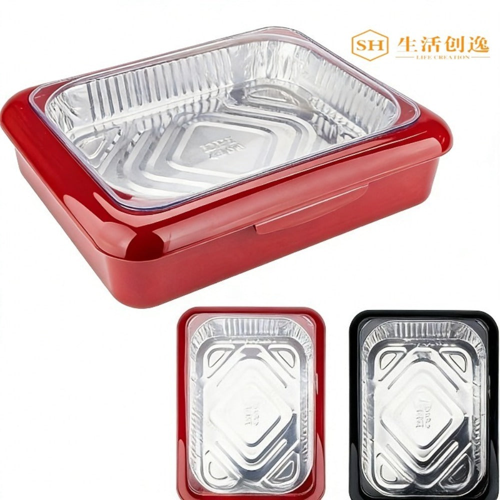 Aluminum Foil Insulated Food Tray Set 2-in-1 Reusable Stand with 2 Disposable Foil Trays for Grilling, Camping and Outdoor Meals