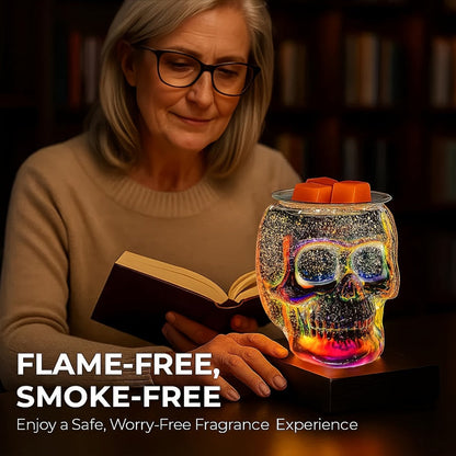 3D Glass Skull Electric Wax Melter Warmer – USB Powered PTC Aromatic Wax Burner for Home Decor, Halloween Christmas Holiday Gift