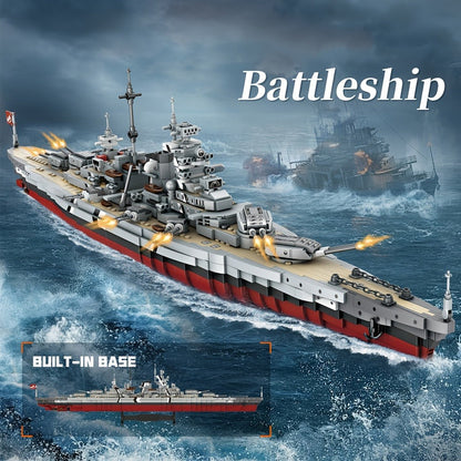 2081-Piece Battleship Building Block Model 4201 with Built-In Display Base and Moving Turret Details