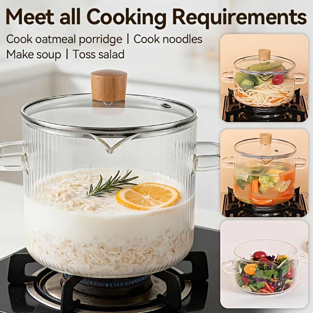 Glass Saucepan Set 2-Pack Stovetop Safe Borosilicate Ribbed Pots with Lids – 78oz & 54oz Heat Resistant Cookware for Soup, Ramen