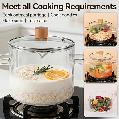 Glass Saucepan Set 2-Pack Stovetop Safe Borosilicate Ribbed Pots with Lids – 78oz & 54oz Heat Resistant Cookware for Soup, Ramen