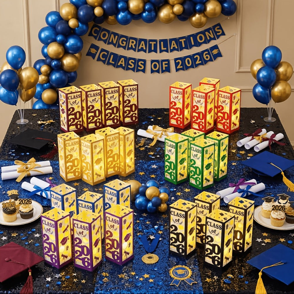 Graduation Centerpiece Set 6pcs Class of 2026 – Decorative Lantern Box Table Decorations for High School & College Graduation Party
