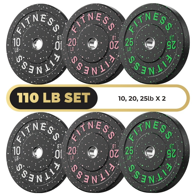 Bumper Plates Colored Rubber Weight Plates – 2-Inch Olympic Barbell Plates for Weightlifting & Strength Training