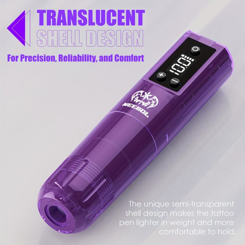 Cordless Tattoo Pen Machine Neebol Wireless Rotary Tattoo Gun with LCD Screen Display for Temporary Body Art, Festivals and Costumes