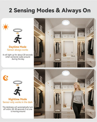 LED Ceiling Light, Wireless Motion Sensor 2 Pack 5500mAh Rechargeable, Remote Control, 3 Brightness Modes