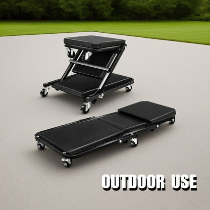 Mechanic Creeper Crawler Seat 36" Z-Type Folding with 6 Swivel Wheels & Adjustable Load Plate – Garage Repair Crawling Board