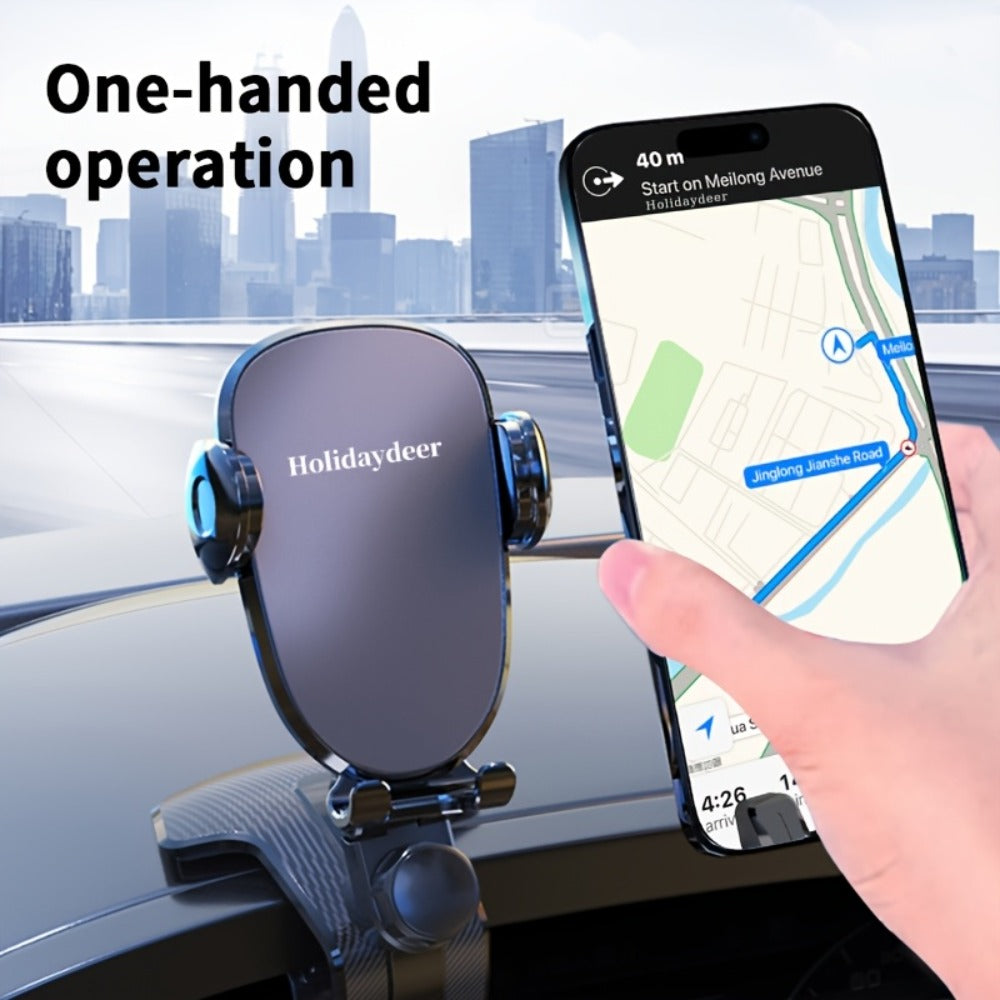 Deep Gray Dashboard-Edge Car Phone Holder with 360-Degree Joint and Triangular Support Clip