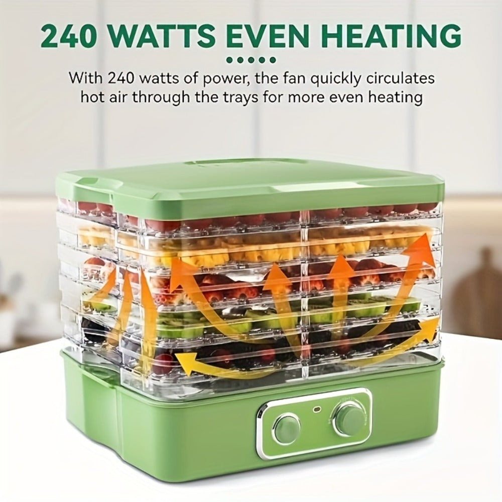 Food Dehydrator Machine 5-Tray BPA-Free Stackable 240W Digital Temperature Control 95-158°F Quiet 33dB Overheat Protection for Jerky Fruit