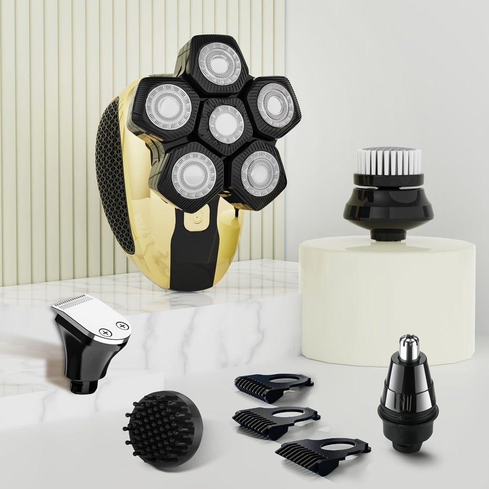 Electric Head Shaver for Bald Men 7D 7 Floating Heads – All-in-One Grooming Kit with Nose Hair Trimmer & Facial Cleaning Brush
