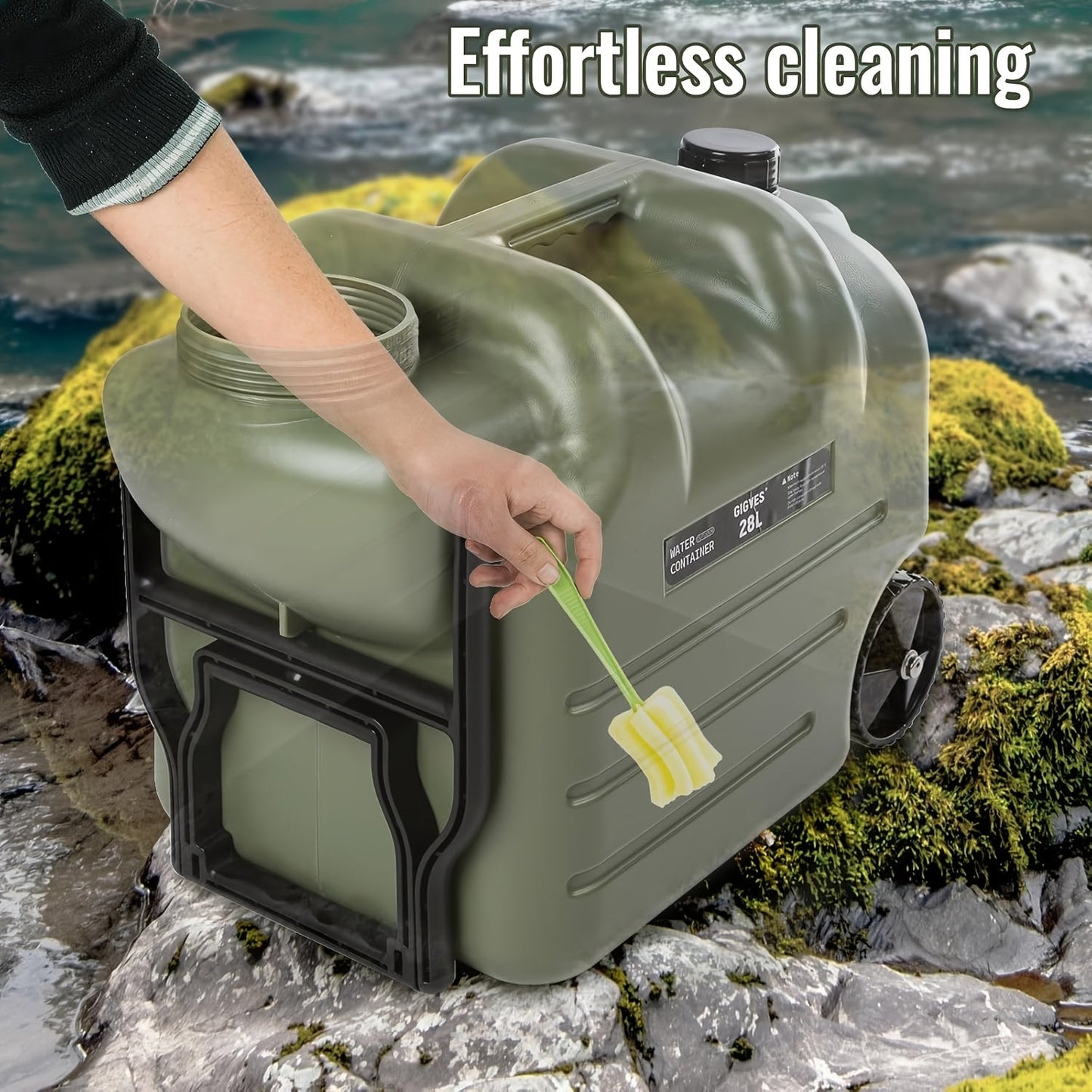 Portable Water Tank with Wheels 7.4 Gallon – Large Capacity Durable PE Square Water Container Jug for Camping, Hiking