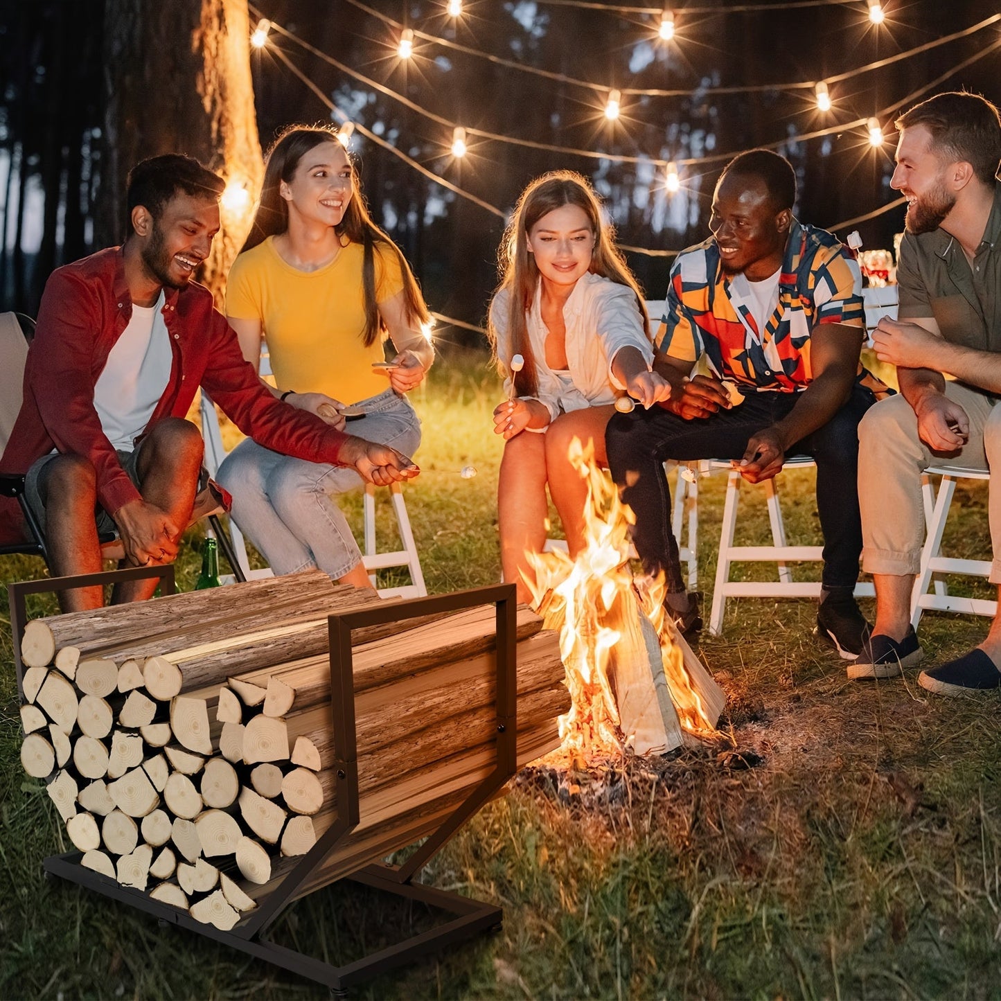 Firewood Rack Outdoor Indoor Heavy Duty Metal Log Holder with Adjustable Feet