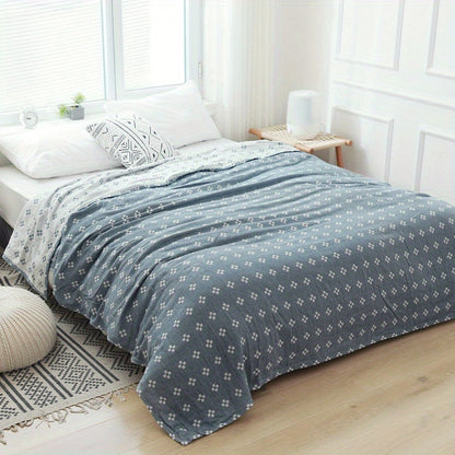 Jacquard Cotton Blanket, Geometric Cross Pattern Pure Cotton Throw, Breathable All Season, 4 Colors