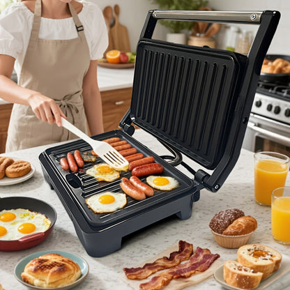 Electric Panini Press Grill Double-Sided Heating Sandwich Maker Waffle Iron Steak Grill Indoor for Grilling, Camping and Outdoor Meals