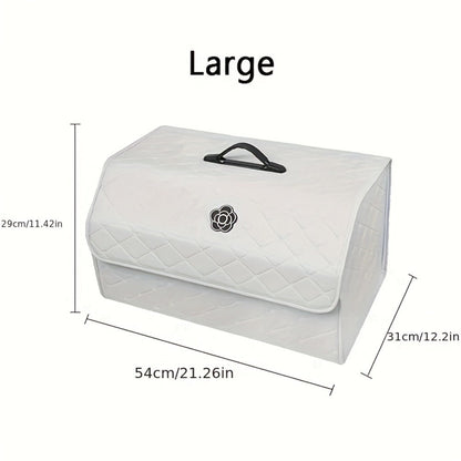 Car Trunk Organizer, Foldable Quilted Lidded Storage Box in Small or Large Size with Black and White Options