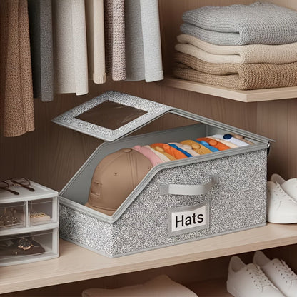 Stackable Baseball Cap Storage Box with Clear Viewing Window, Hat Organizer for Closet Holds Up to 30 Caps