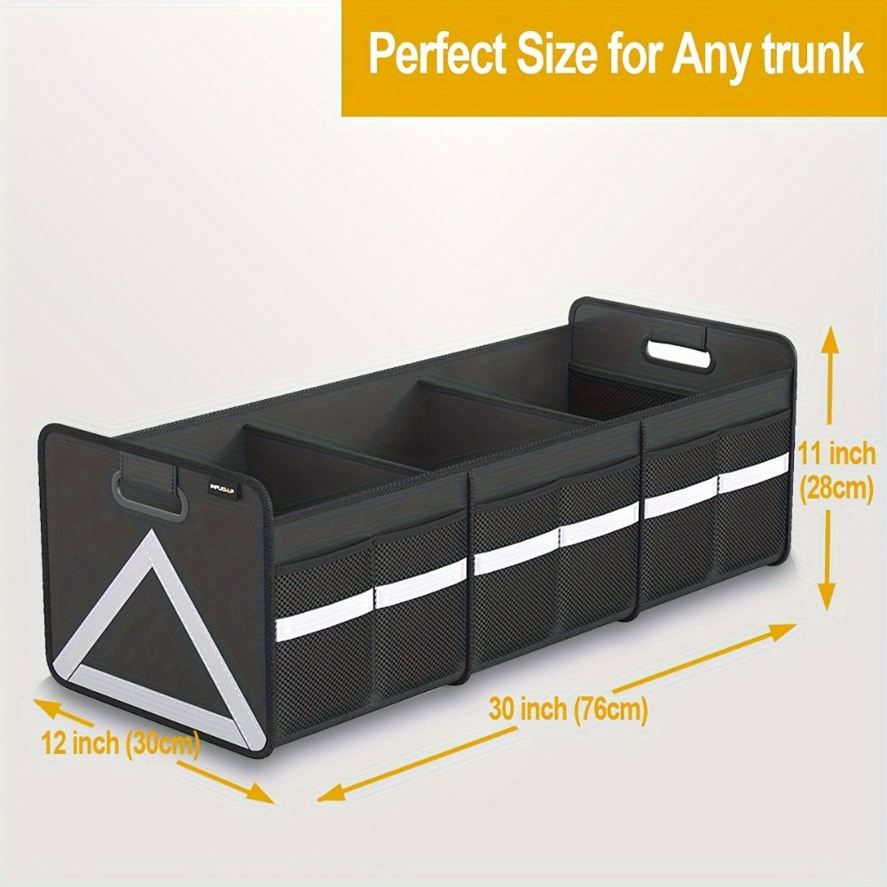 30-Inch Foldable Car Trunk Organizer with Multi-Pocket Storage, Reflective Triangle and Black or Pink Finish
