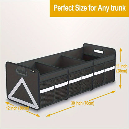30-Inch Foldable Car Trunk Organizer with Multi-Pocket Storage, Reflective Triangle and Black or Pink Finish