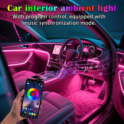 Car Interior Ambient Light Strip with 3 m / 118-Inch Label, Seven Pictured Colors, App Control and USB Plug