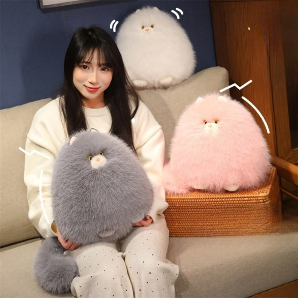 Silly Cat Plush Pillow Long Hair Stuffed Cat Hug Pillow for Sleep Comforting Plush Cat Throw for Entryways, Bedrooms and Living Spaces