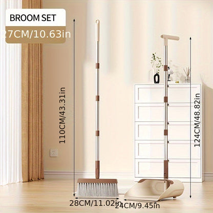 Folding Broom and Dustpan Set with Sectioned Handle, Rotating Head and Nine Blue, Orange or Khaki Checkout Options