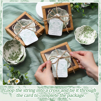 Wedding Favors for Guests 80 Pack Small Ceramic Bowls Bulk Set | 3.3 Inch Green Verdure Mini Dipping Bowl Sauce Dish with Cards & Box