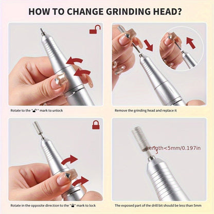 Electric Nail Drill 45000 RPM Rechargeable Kit with LCD Display and White or Golden Color Options