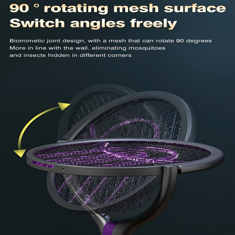 2-in-1 Mosquito Trap Lamp & Retractable Electric Fly Swatter Racket, USB Rechargeable Base