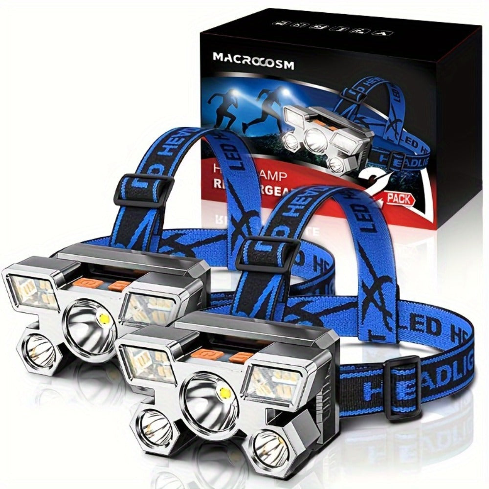 LED Headlamp 2 Pack USB Rechargeable, 5 LED Multi-Mode Head Flashlight for Entryways, Bedrooms and Living Spaces