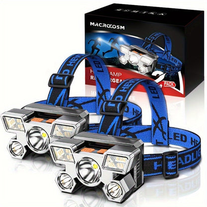 LED Headlamp 2 Pack USB Rechargeable, 5 LED Multi-Mode Head Flashlight for Entryways, Bedrooms and Living Spaces
