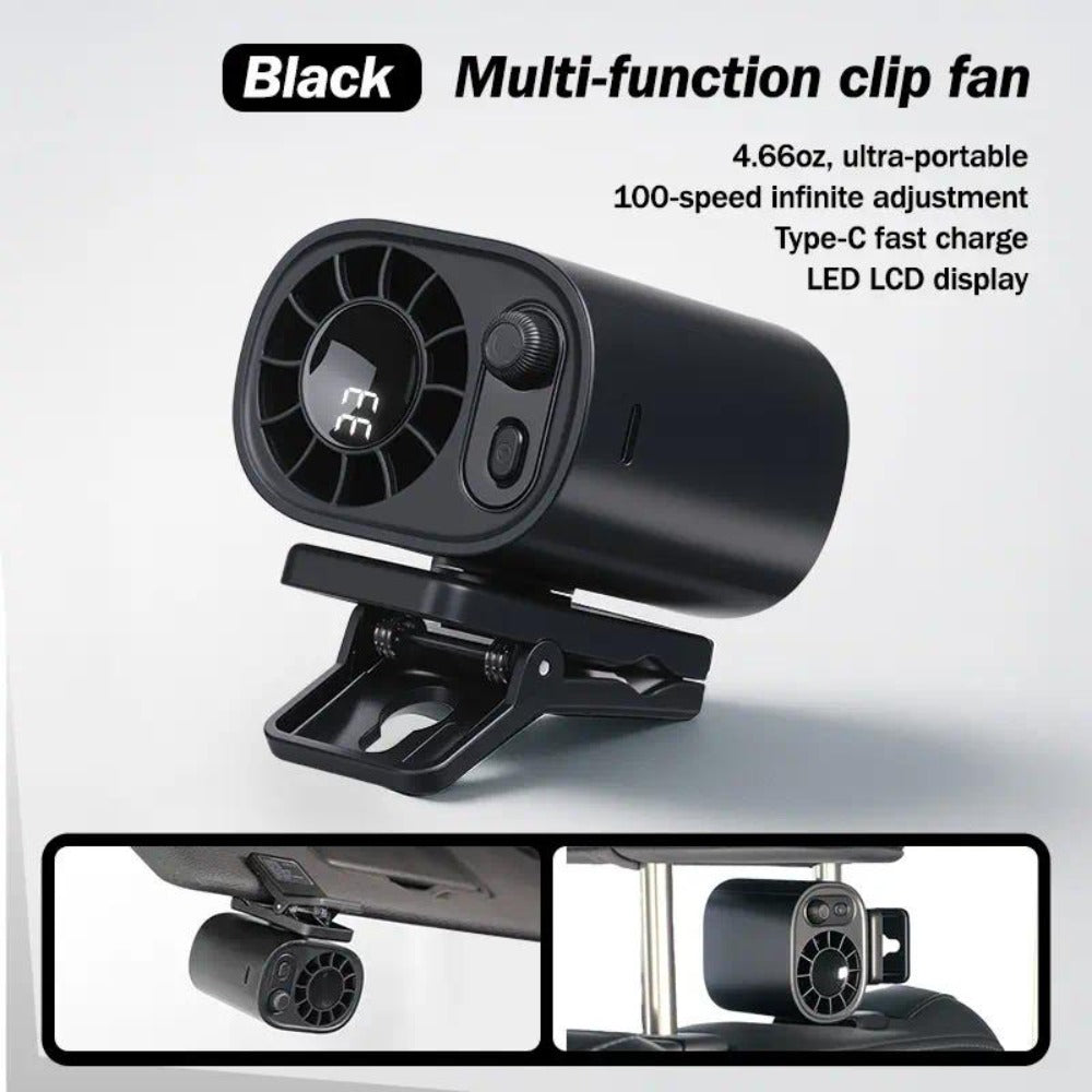 Clip-On Car Fan USB Rechargeable Sun Visor Fan Adjustable Speed Portable Quiet Mini Cooling for Daily Driving, Commuting and Road Trips