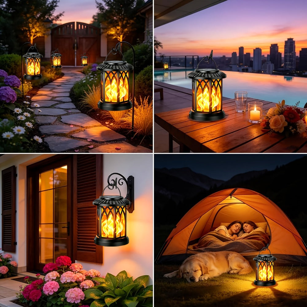 Solar Lantern Outdoor Hanging Lights Flickering Flame IPX5 12Hrs Garden Yard Patio Decor Classic Black Antiqued Bronze 2 or 4 Pack