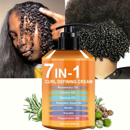 7-in-1 Curl Styling Cream, 280ml Orange-Label Pump with Rosemary, Castor and Batana Oils on Label