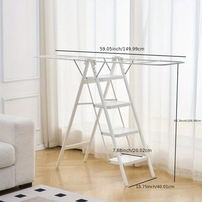 Folding Clothes Drying Rack Ladder, 4-Step Collapsible Laundry Drying Stand, Sturdy Freestanding Garment Dryer