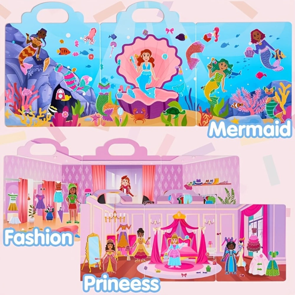 Reusable Sticker Books for Toddlers Girls 3 Pack, 3D Foam Sticker Activity Books Mermaid Princess Fashion Themes