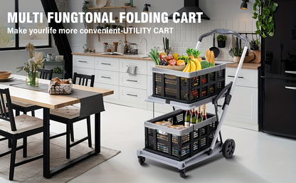 Two Tier Cart with 2 Storage Crates 360° Swivel Wheels, for Garden, Patio and Yard Use, with the Listed Configuration