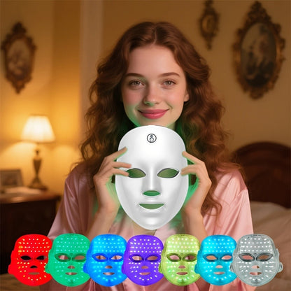 LED Light Therapy Facial Beauty Device - 7 Color Photon Skin Rejuvenation Face Care Tool, USB Powered Wrinkle Acne Treatment Home Spa