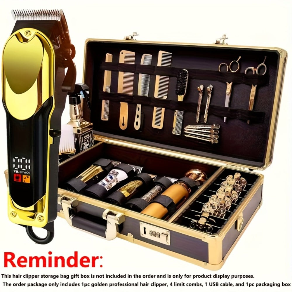 Hair Clipper Cordless USB-Rechargeable Set with Adjustable Blade, Four Guide Combs and Three Style Options