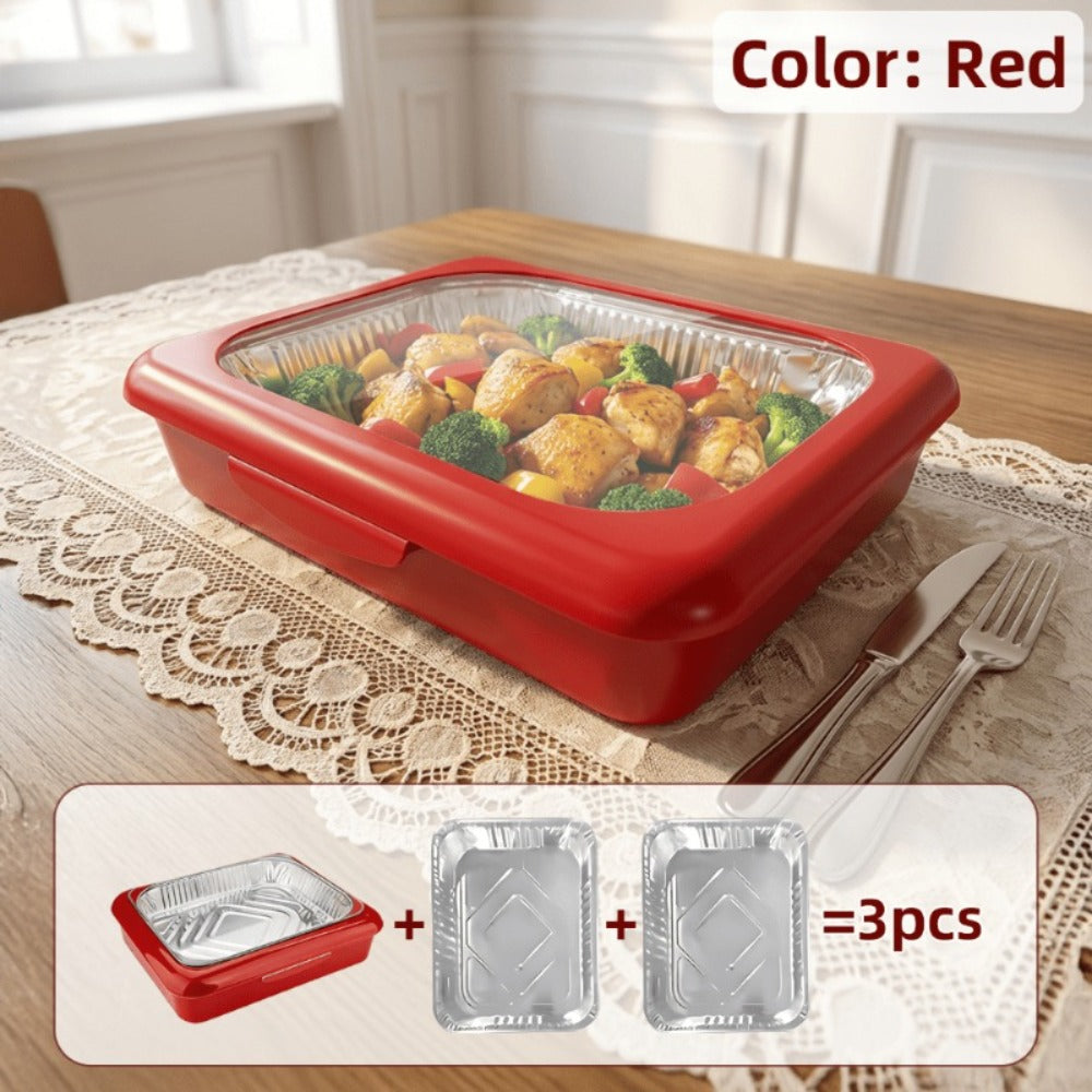 Aluminum Foil Insulated Food Tray Set 2-in-1 Reusable Stand with 2 Disposable Foil Trays for Grilling, Camping and Outdoor Meals