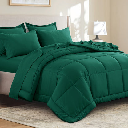 7 Piece Comforter Set Luxury Soft Fluffy Bedding All Season Bed in a Bag with Comforter Fitted Sheet Flat Sheet Pillowcases Hypoallergenic