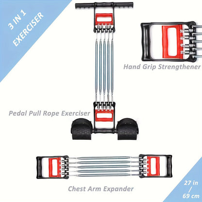 Resistance Band Foot Pedal Puller Multifunctional Stainless Steel Chest Expander Adjustable Tension Arm Shoulder Muscle Trainer for Home Gym