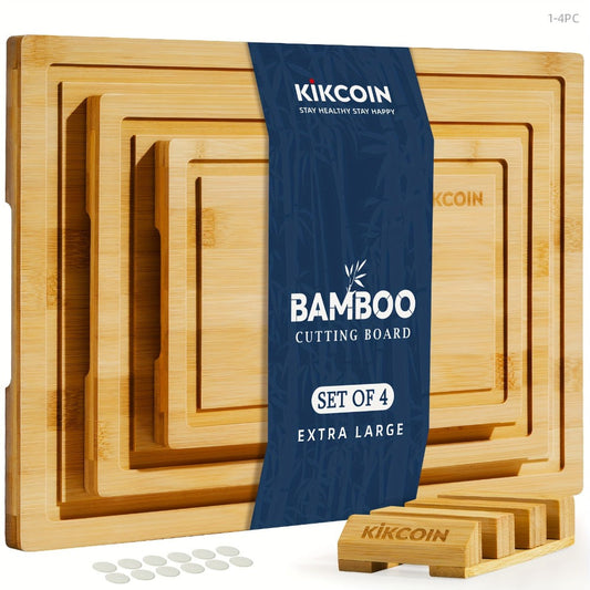 Cutting Board KIKCOIN Bamboo Set or Extra-Large Single Board with Juice Grooves and Storage Holder