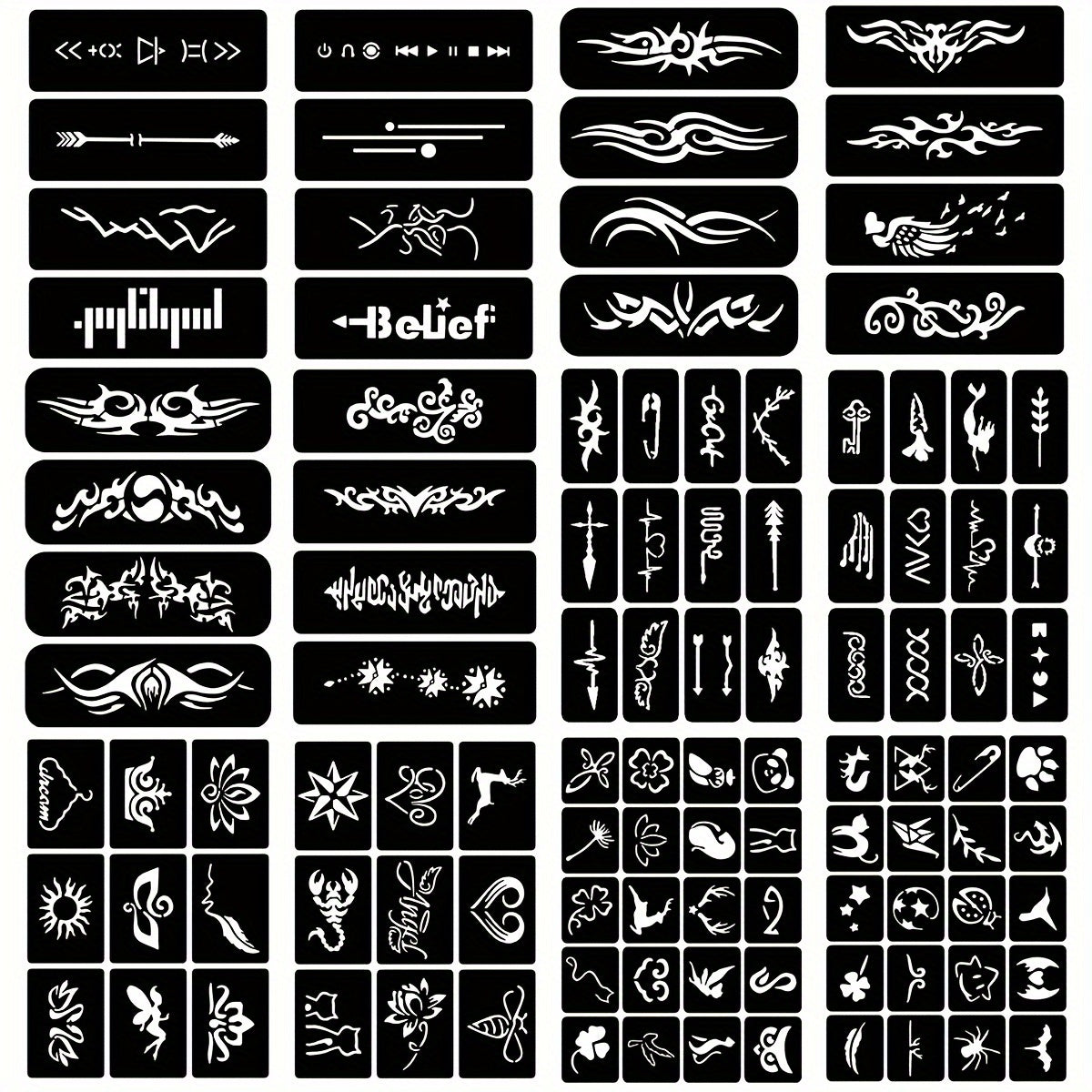 DIY Tattoo Stencils Set 12 Sheets Hollow Design Templates | Reusable Body Art Kit for Arm Ankle Ear Wrist | Waterproof Compatible with Juice