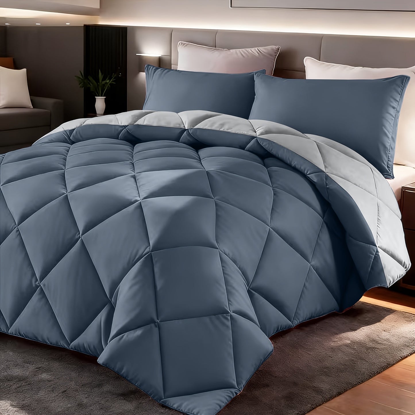 Comforter Set 2-3 Piece Rhombus Grid Luxury – Soft Lightweight Breathable Oversized Bedding Set with Pillowcases