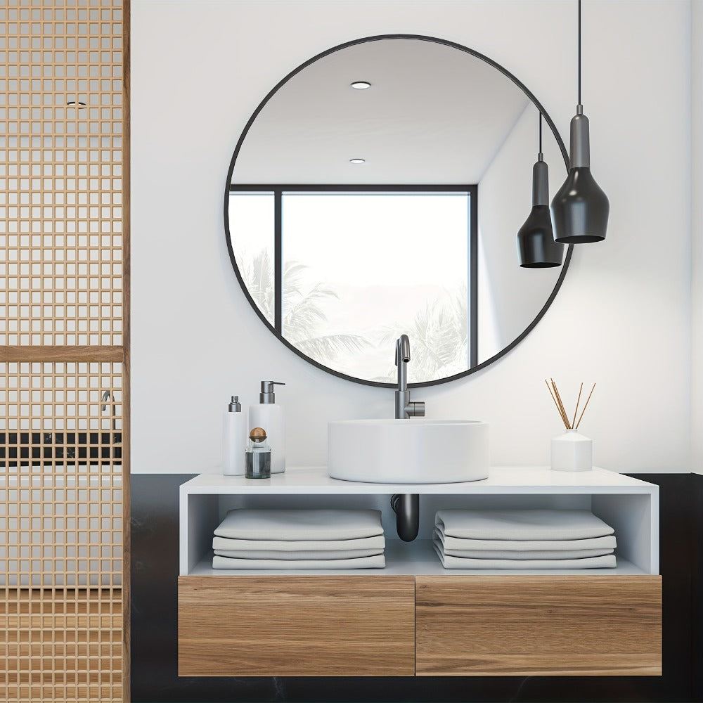 Round Wall Mirror Aluminum Alloy Frame, Modern Circle Mirror for Bedroom, Bathroom & Living Room