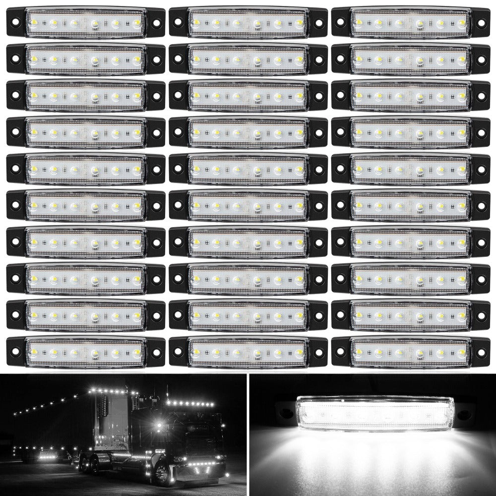 Thirty-Piece 12 V LED Side Marker Light Set with Six LEDs per Lamp in Amber, Red, White, Blue, Green or Purple